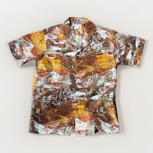 VTG 70s Kolekole Short Sleeve Aloha Hawaiian Burnt Orange Sz M Made In Hawaii